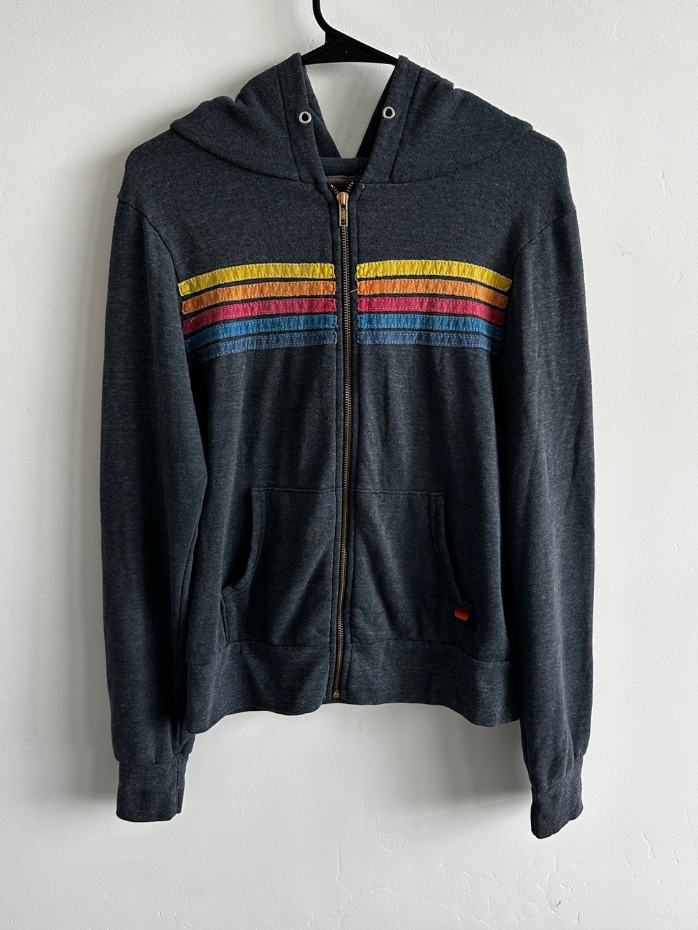 AVIATOR NATION 5 STRIPE HOODIE - CHARCOAL BLACK / GREY SIZE SMALL